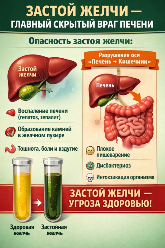 ЗАСТОЙ ЖЕЛЧИ — ГЛАВНЫЙ СКРЫТЫЙ ВРАГ ПЕЧЕНИ